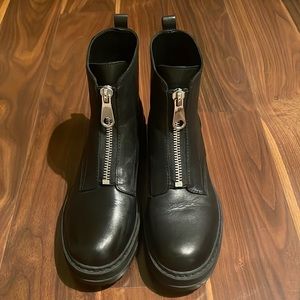 Marc Fisher Zip Black Leather Lug Boots